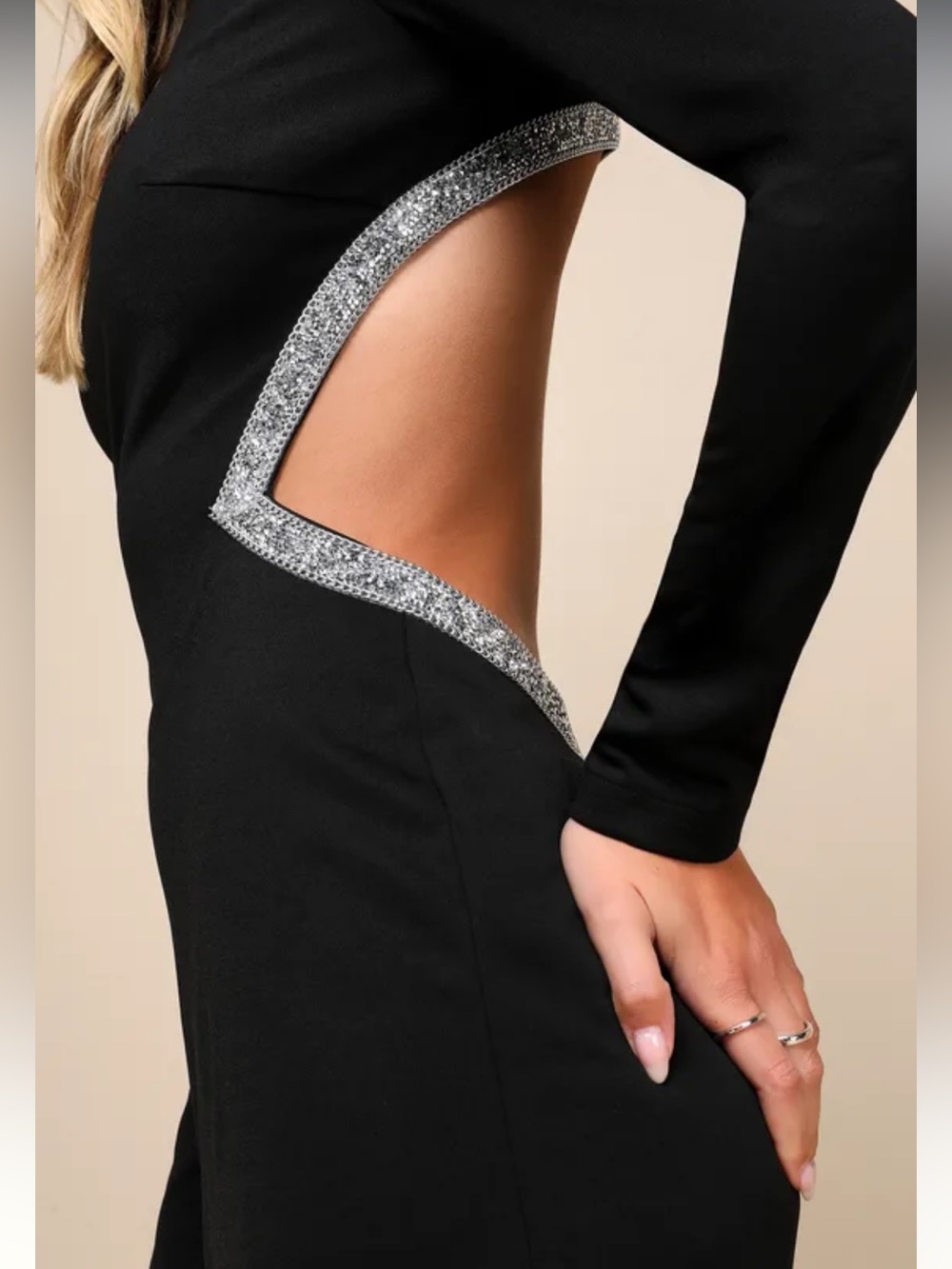 NWT Lulu's Sparkling Stunner Black Rhinestone Cutout Long Sleeve Mini Dress LBD - Picture 8 of 8
